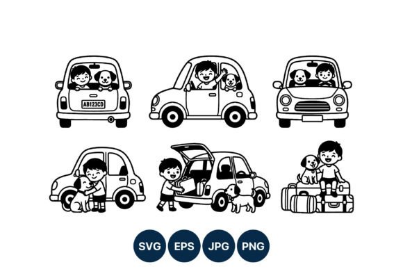 Boy and Dog Car Journey Line Art Review