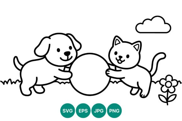 Cute Dog and Cat Holding Ball Vector Review