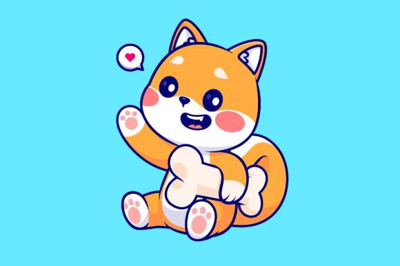Cute Shiba Inu Dog Holding Bone Cartoon Review