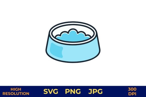Dog Bowl with Blue Water Vector Design