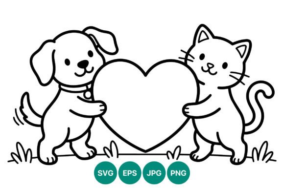 Dog Cat Holding Heart Line Art Review