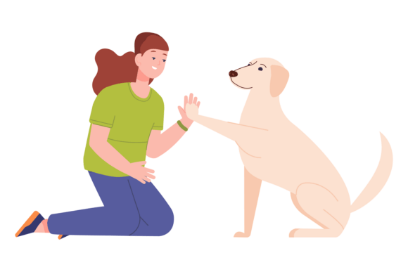 Dog Give Paw to Young Woman Color Design Review
