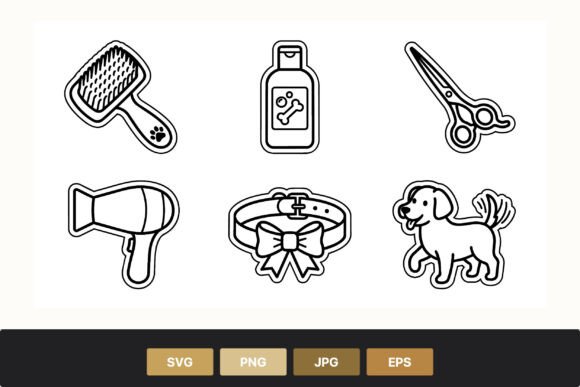 Dog Grooming Brush Set Icons