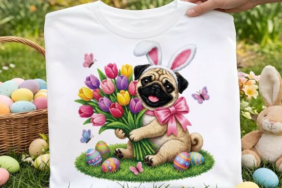 Faux Yarn Cute Easter Pug Dog PNG