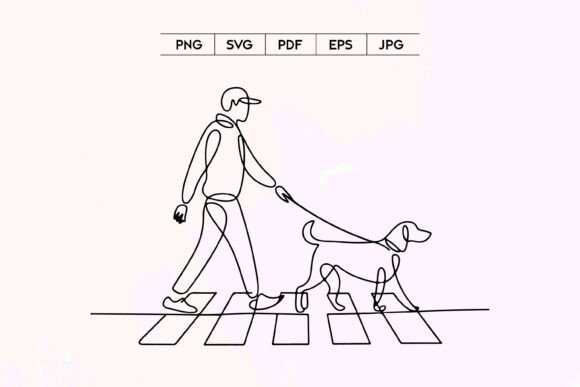 Man Walking Dog on Crosswalk Line Art Review