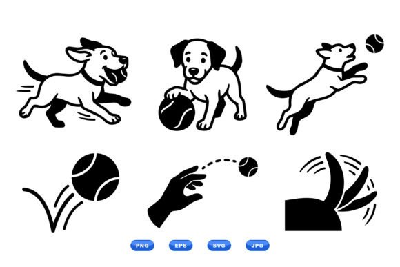 Playful Dog Ball Clipart Set