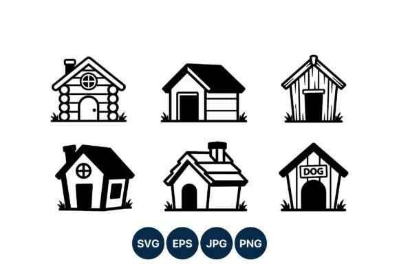 Six Black White Dog Houses Vector Art Review