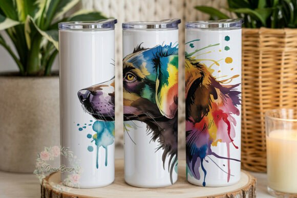 Vibrant Watercolor Dog Head Tumbler Wrap Design